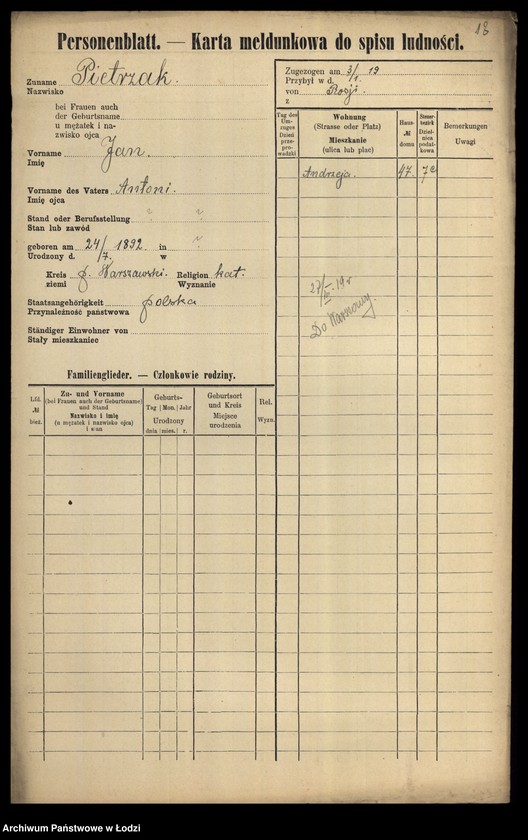 Obraz 20 z jednostki "[Spis ludności Łodzi] Pietrzak-Pietrzycki"