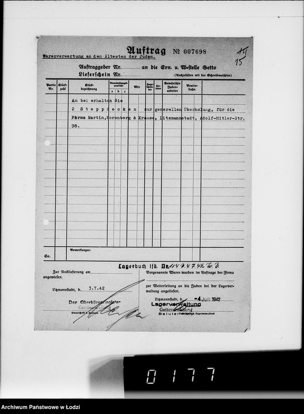 Obraz 19 z jednostki "Pelzabteilung. Warenverwertung an firma Martin Norenberg u.Krause Litzmannstadt"