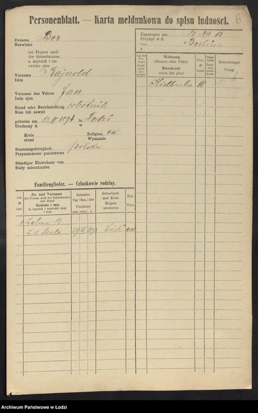 Obraz 8 z jednostki "[Spis ludności Łodzi] Ber - Behr"