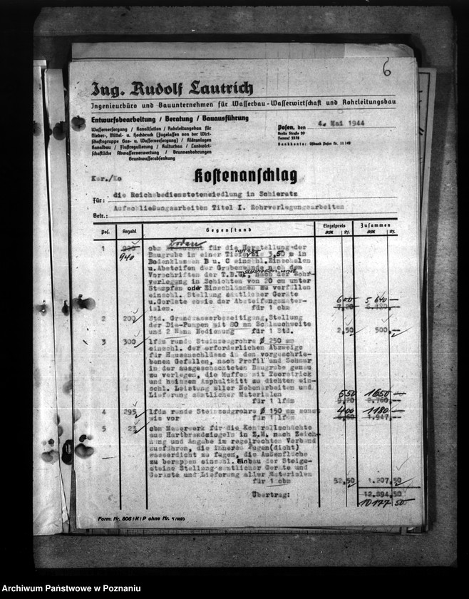 Obraz 10 z jednostki "Entwurt für die Entwässerungsanlage der Reichsbedienstetensiedlung am Rosenweg in Schieratz"