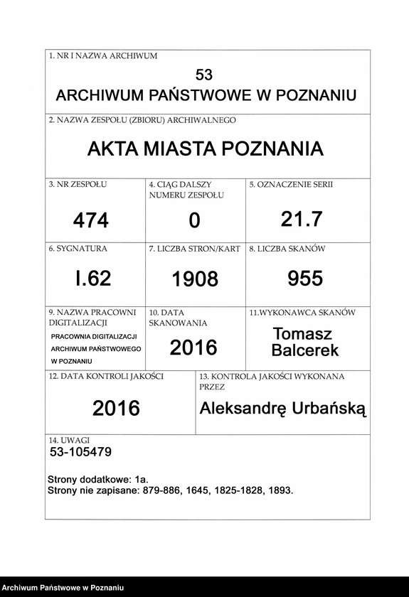 Obraz 1 z jednostki "Protocolon actorum officii consularis Posnaniensis."