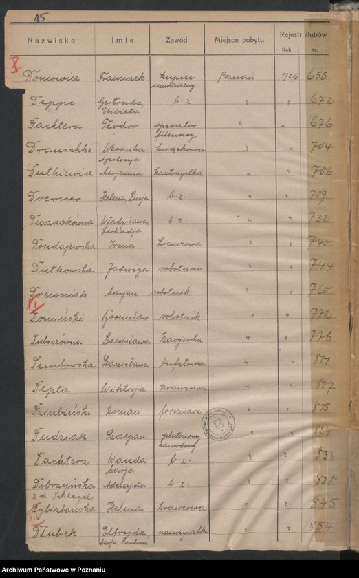 Obraz 17 z jednostki "Spis alfabetyczny małżeństw za 1926"