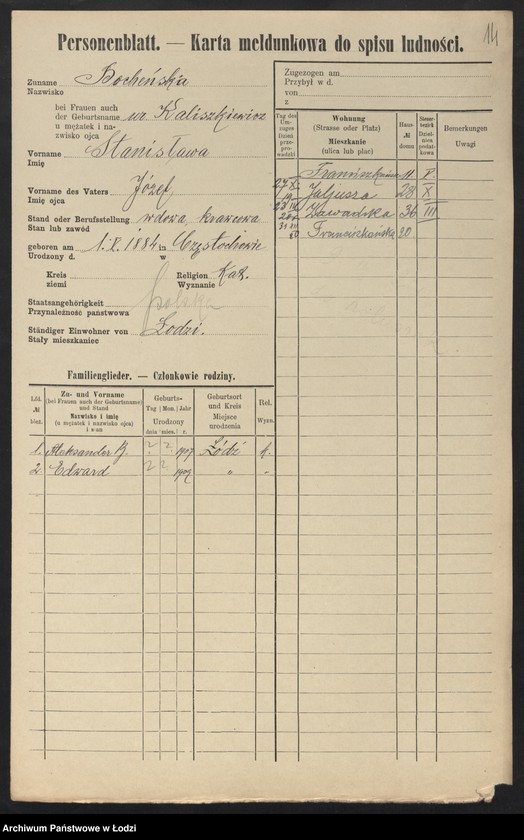 Obraz 16 z jednostki "[Spis ludności Łodzi] Bochenkiewicz - Bogdanow"