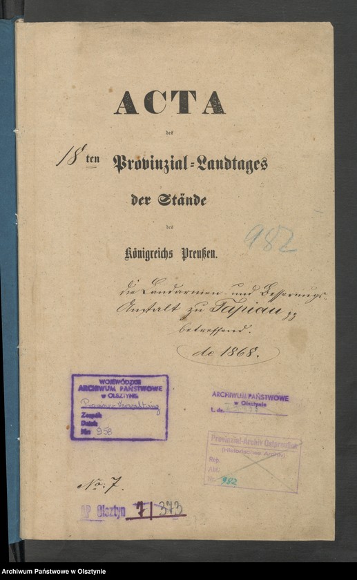 image.from.unit.number "Acta des 18ten Provinzial-Landtages der Stände des Königreichs Preußen. Die Landarmen- und Besserungs-Anstalt zu Tapiau [Tapiewo]"