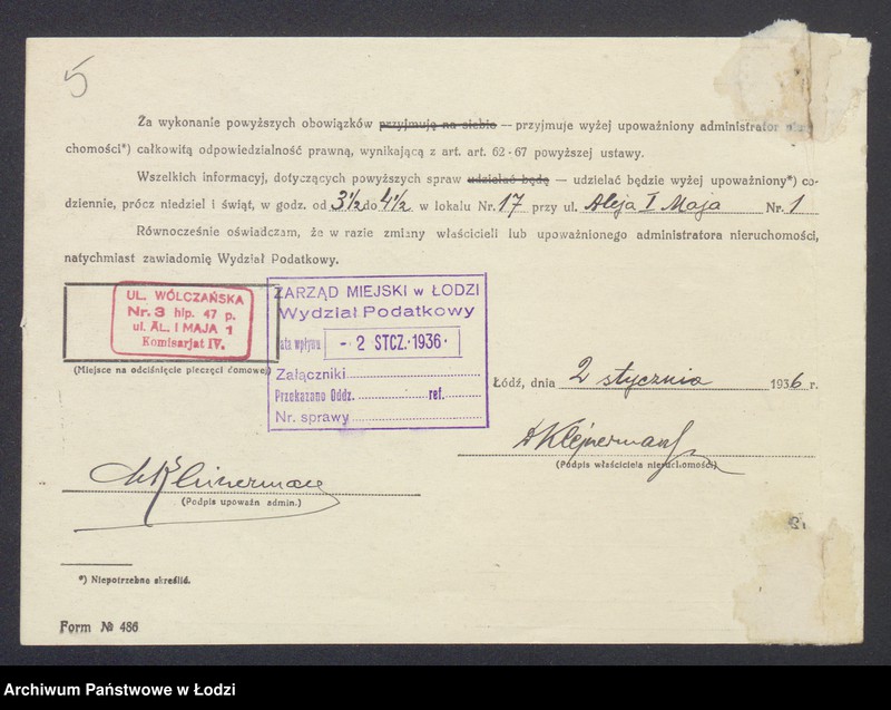 image.from.unit.number "Księga inwentarzowa nieruchomości m. Łodzi al. 1 Maja"