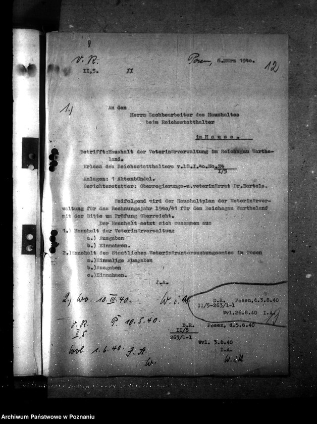 Obraz 16 z jednostki "Kassenanschlag 1940- Veterinär- Verwaltung"