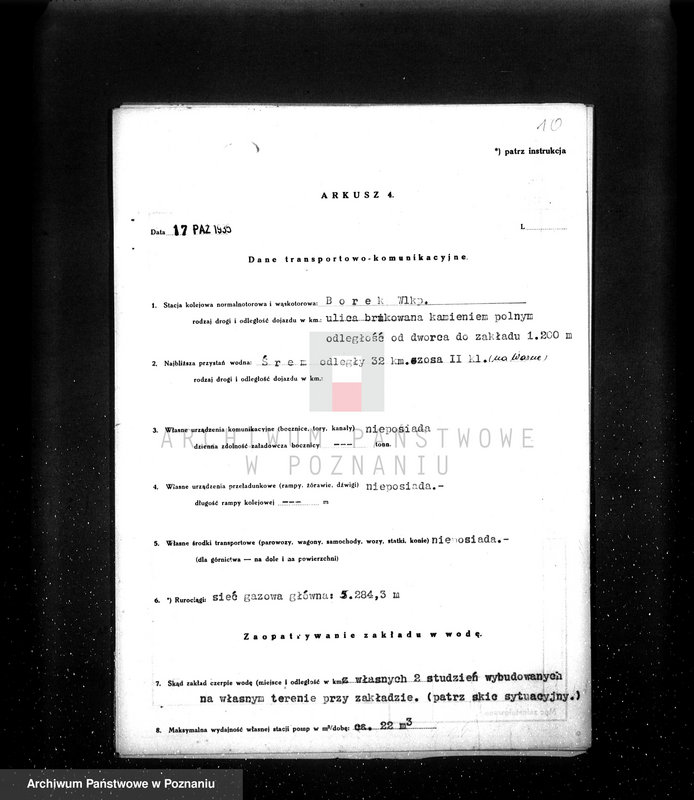 Obraz 17 z jednostki "Kwestionariusz Gazownia Miejska w Borku pow. Gostyń"