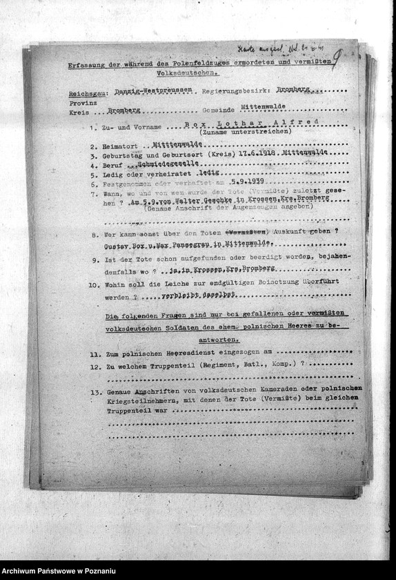 Obraz 13 z jednostki "Wykazy miejscowych Niemców z powiatu bydgoskiego, którzy zginęli w 1939 roku"