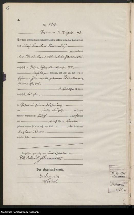 Obraz 20 z jednostki "Księga miejscowa urodzeń tom III [Rejestr główny urodzeń]"