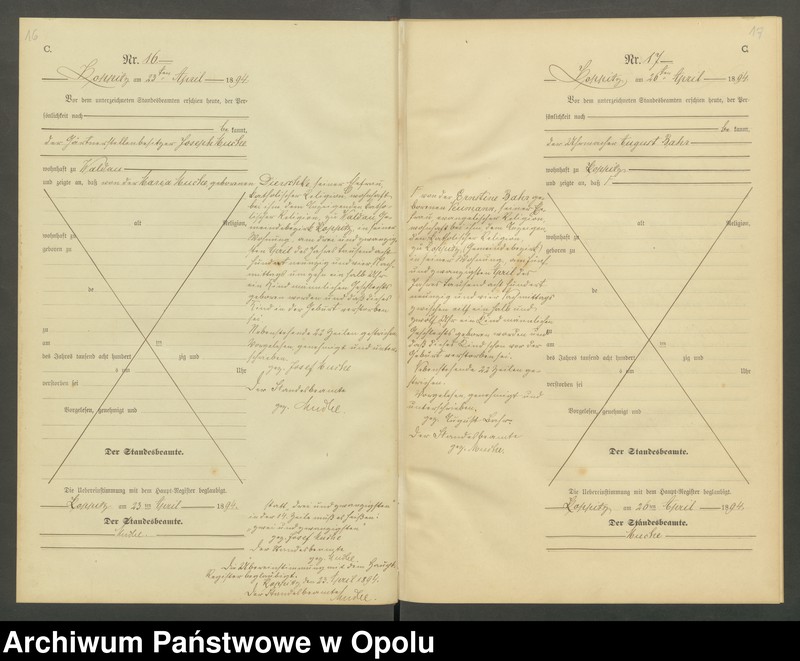 Obraz 11 z jednostki "Sterbe-Neben-Register Standesamts Koppitz pro 1894"