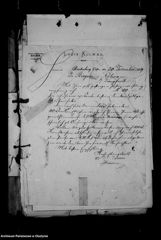 image.from.unit.number "/Korrespondenz, Rechnungen u. Bilanzen der Firma Louis Kolmar, Rastenburg, für Dr. Stieger, Verwalter von Rehsau/"