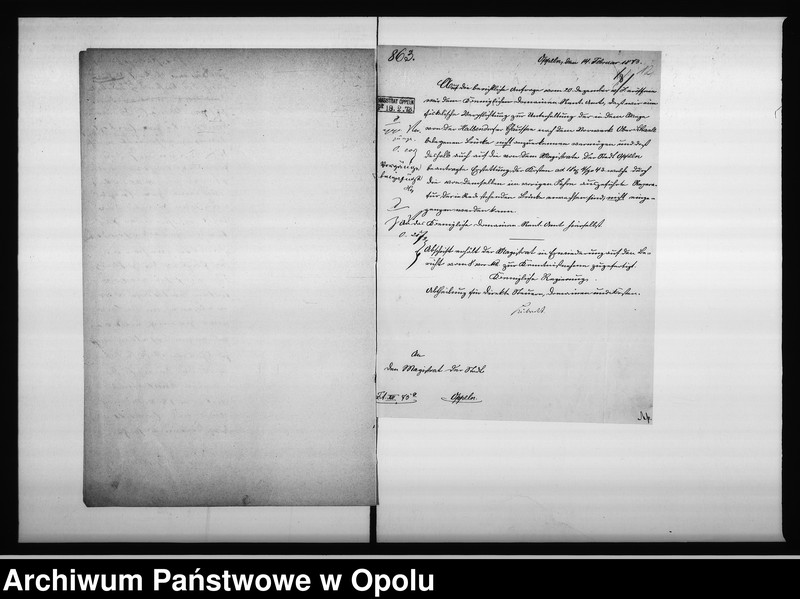 Obraz 12 z jednostki "Acta des Magistrats zu Oppeln betreffend die kleine Brücke im Wege nach dem Domainen Vorwerk Oberschale"