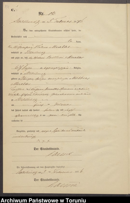 image.from.unit.number "Sterbe-Neben-Register Stadt Strasburg [Brodnica-Miasto] für das Jahr 1876"