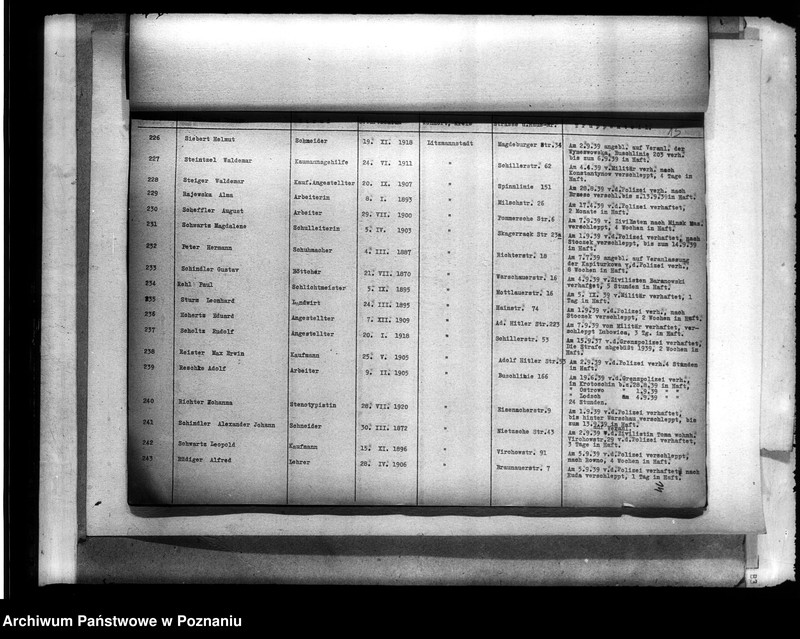 Obraz 19 z jednostki "Liste der Volksdeutschen, die im Jahre 1939, insbesondere während der deutsch - polnischen Feldzuges akls Ziwilpersonen verhaftel, interniert oderverschleppt worden sind (Łódź)"