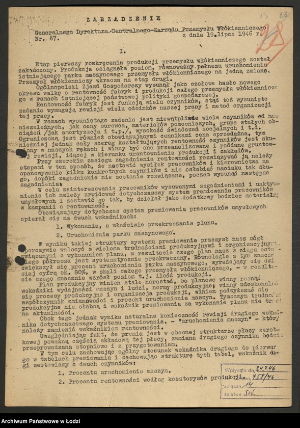 Obraz 14 z jednostki "Zarządzenia Generalnego Dyrektora Centralnego Zarządu Przemysłu Włókienniczego"