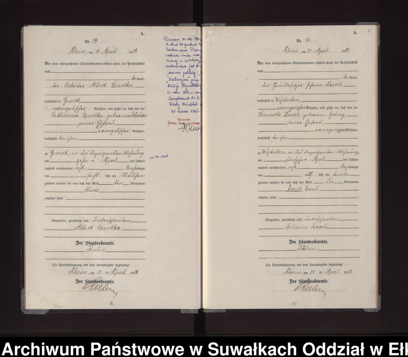 image.from.unit.number "Geburts-Neben-Register des Königlichen Preussischen Standes-Amtes Gneist Kreis Lötzen"