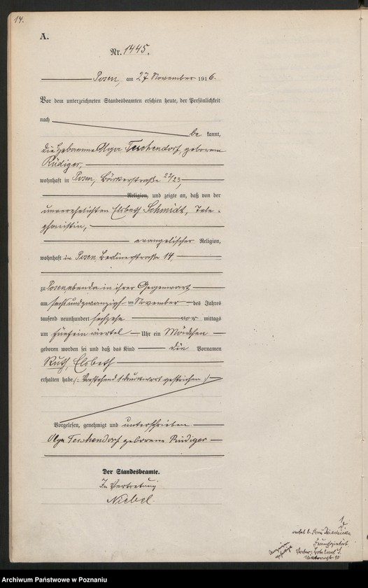 Obraz 16 z jednostki "Księga miejscowa urodzeń tom IV [Rejestr główny urodzeń]"