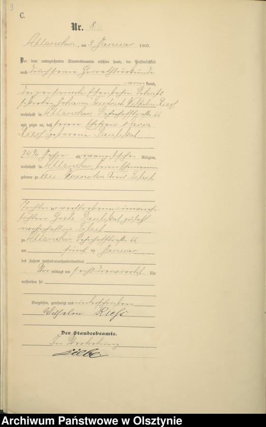 image.from.unit.number "Sterbe-Haupt-Register Tom I,Nr 1 - 395"