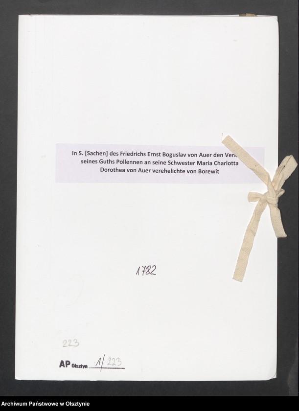 image.from.unit.number "In S. [Sachen] des Friedrichs Ernst Boguslav von Auer den Verkauff seines Guths Pollennen an seine Schwester Maria Charlotta Dorothea von Auer verehelichte von Borewitz"