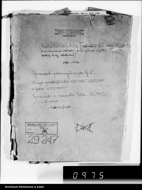 Obraz 3 z jednostki "Monatsberichte [Wydziałów G.V. Plan rozmieszczenia zakładów przemysłowych w Getcie według liczby robotników]"