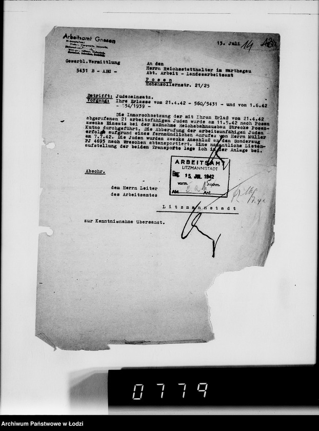 Obraz 17 z jednostki "Sonderkonto 12300. Arbeitsamt Gnesen, Arbeitsamt Hohensalza Judenlager: Montwy- (Kreis Hohensalza), Grossendorf-(Kreis Hohensalza), Bilsko, Mogilno, Olscha, Bornheim u.Schlabau, Wiesengrund, Hinterwalden, Neuwelt."