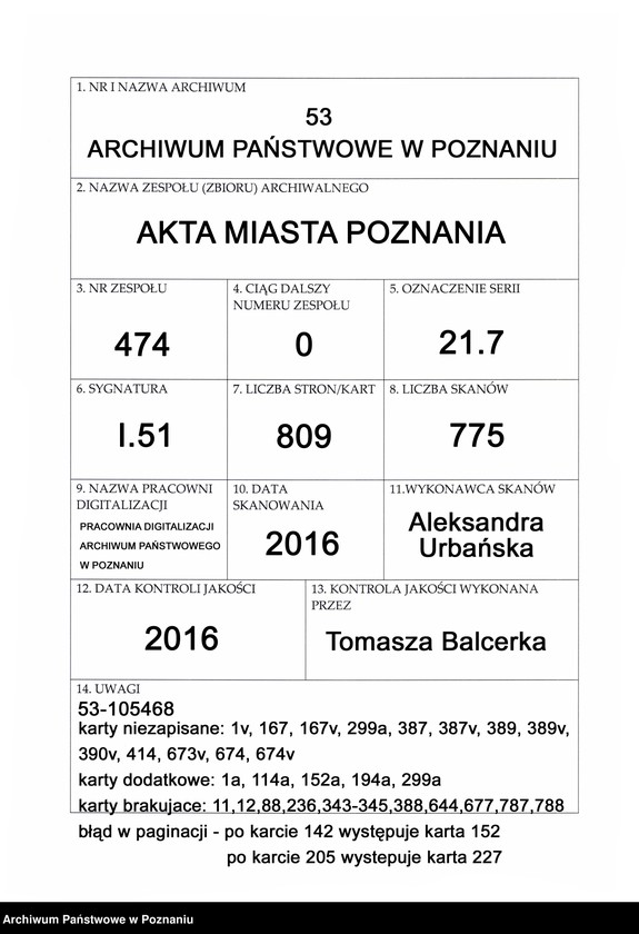 Obraz 1 z jednostki "Protocolon officii consularis Posnaniensis."