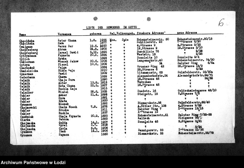 Obraz 10 z jednostki "[Alfabetyczny spis mieszkańców getta. Litera C]"