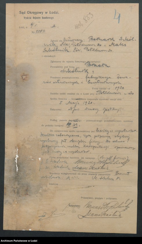 Obraz 9 z jednostki "Bernard Szkólnik i Maks Szkólnik – fabryka towarów wełnianych i bawełnianych"