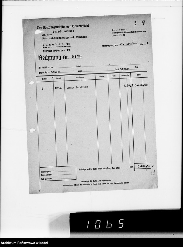 Obraz 13 z jednostki "Heeresbekleidungsamt München.Kriegsauftrag 6/14"