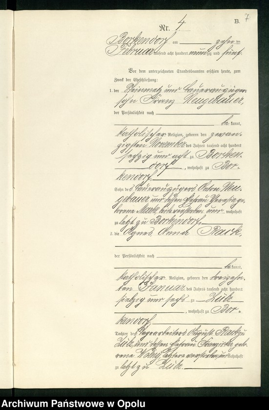 Obraz 11 z jednostki "Heiraths-Neben-Register des Standesamts Borkendorf pro 1895"