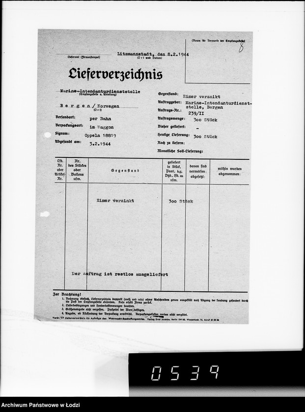 Obraz 12 z jednostki "Kriegsauftrag B N 239/11 Geräte u.Verbrauchsmitteln"
