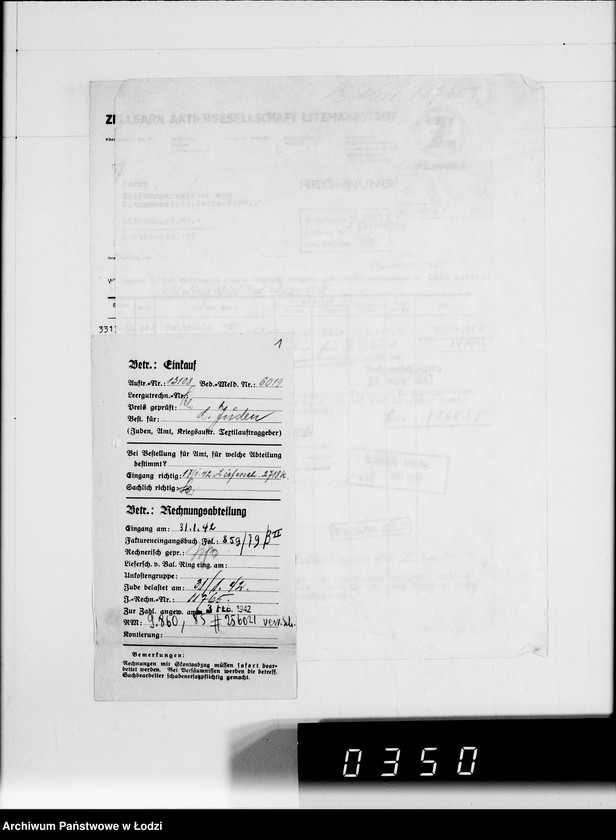 Obraz 5 z jednostki "Rechnungen zu Aufträge. Ziegenhagen [za dostawy towarów dla Getta]"