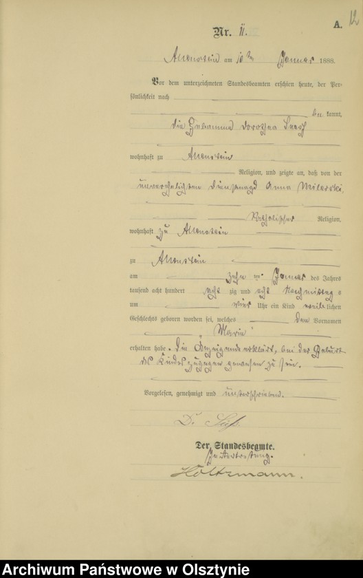 image.from.unit.number "Geburts-Haupt-Register Tom I,Nr 1 - 400"