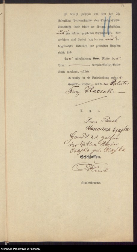 Obraz 15 z jednostki "Die von den Verlobten beigebrachten Urkunden zur Eheschliessung pro 1895"