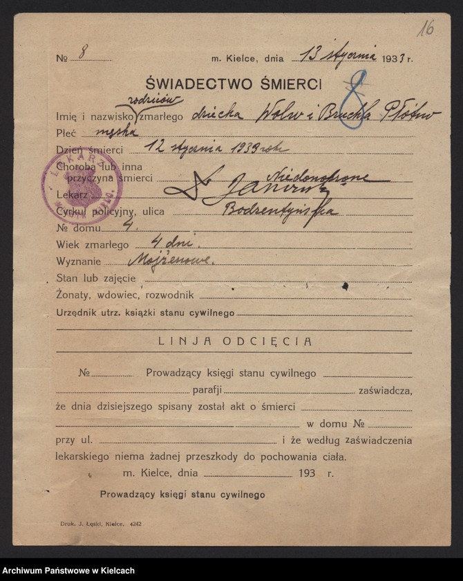 image.from.unit.number "Załączniki do akt zgonu Okręgu Bożniczego Kielce za rok 1933"