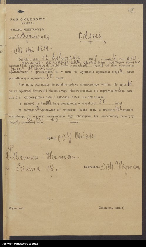 Obraz 20 z jednostki "Chaim Icko Stillerman, Zachariasz Herman- kupno i sprzedaż manufaktury"