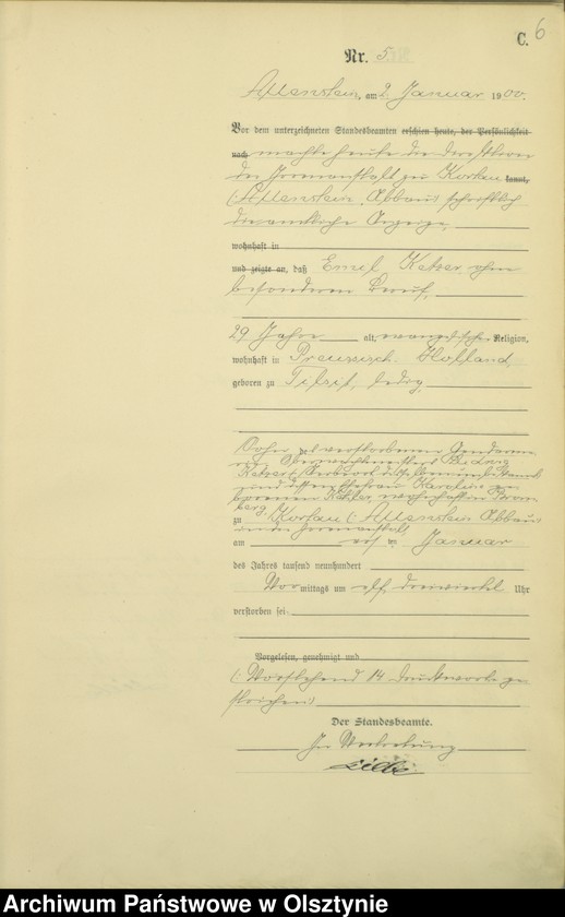 image.from.unit.number "Sterbe-Haupt-Register Tom I,Nr 1 - 399"