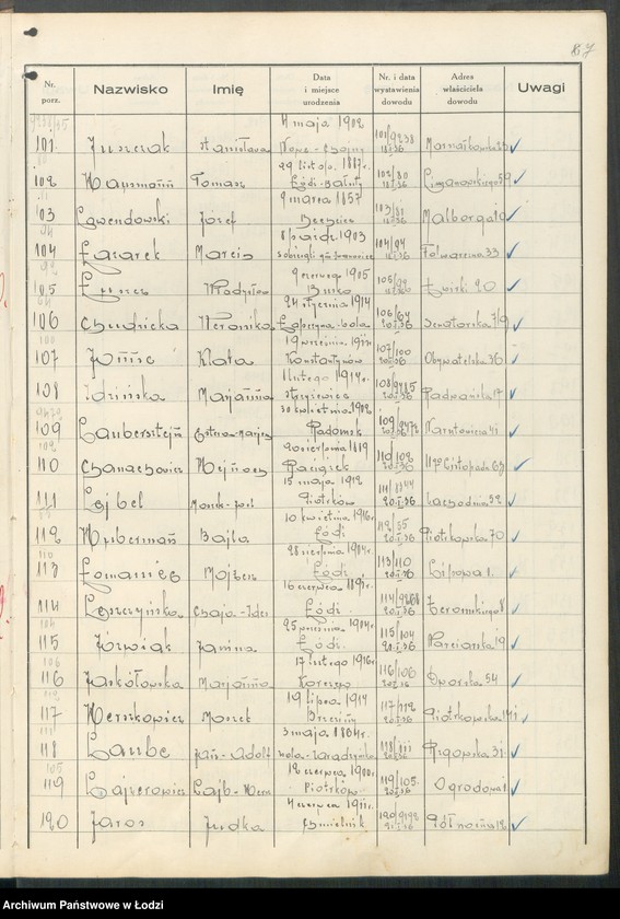 image.from.unit.number "Ewidencja dowodów osobistych wydanych przez Zarząd Miejski w Łodzi, zespół nr 3 [- nazwiska na litery Ch, H, I, J, L, Ł]"