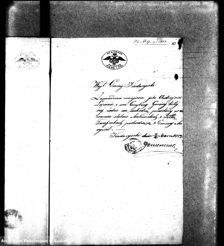 image.from.unit.number "Dowody do Aktów Małżeństw Parafij Ewangelickiej Wiżayny za rok 1852."