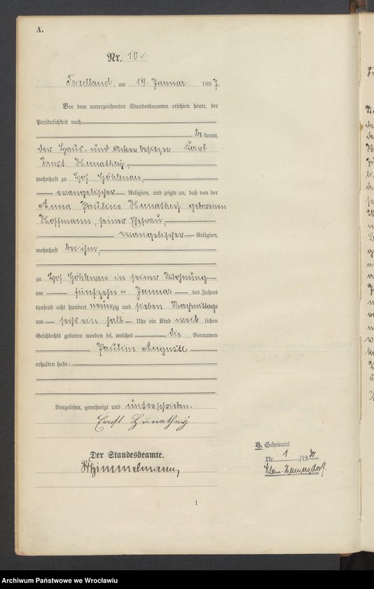 image.from.unit.number "Księga urodzeń USC Mieroszów (Friedland) 1897"
