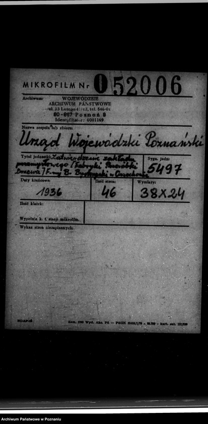 Obraz 2 z jednostki "Zatwierdzenie zakładu przemysłowego /Budowa magazynu/ fabryki drzewa/ / Bystrzyckiego w Orzechowie Zjednoczone Fabryki Przeróbki Drzewa"