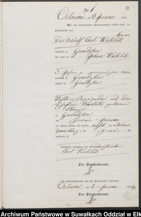 image.from.unit.number "Sterbe-Neben-Register des Preussischen Standes-Amtes Orlowen Kreis Loetzen für das Jahr 1884"
