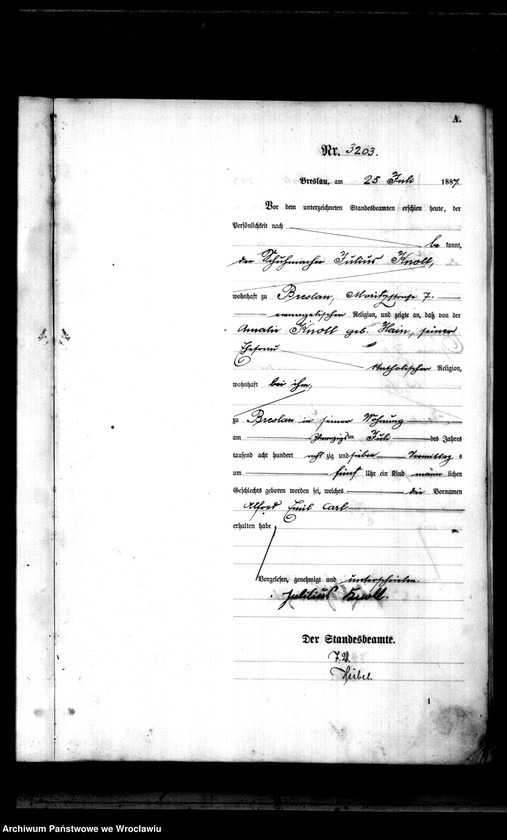 image.from.unit.number "Geburts-Haupt-Register Breslau II 1887 Band 9"