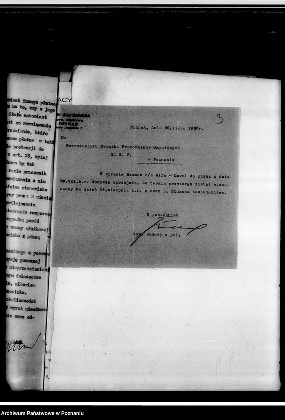 Obraz 7 z jednostki "Związek Pracowników Umysłowych - sprawa sporna L. Szuman c/a Tow. Alfa-Laval - spółka z o.o.- akta procesowe"