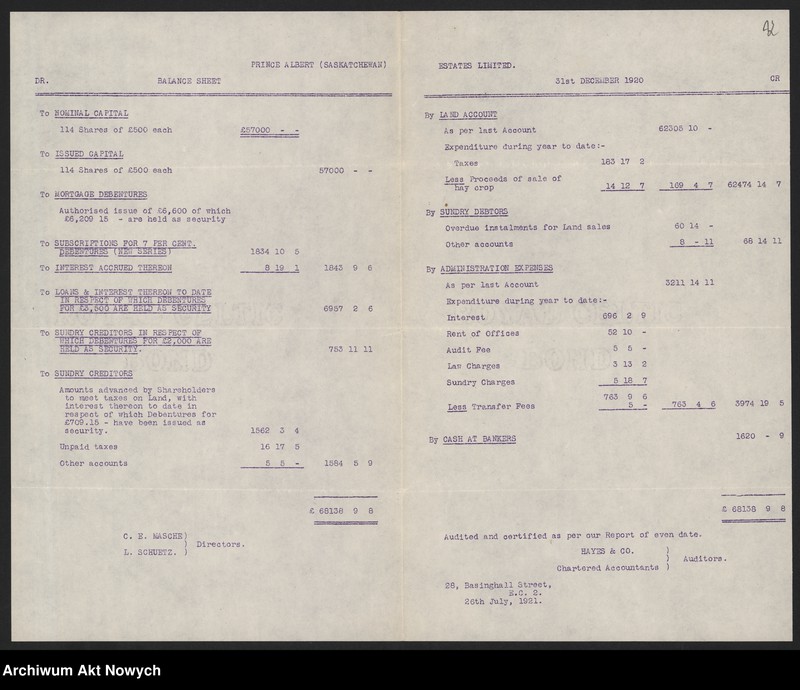 image.from.unit.number "Prince Albert (Estates) Limited (London). Sprawozdania i zestawienia, raporty i korespondencja"