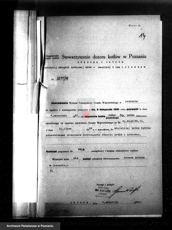 Obraz 20 z jednostki "Pleszewska Fabryka Maszyn S. Samulski i Spółka Pleszew nr fabr. kotła 12826 nr woj. kotła 4986"