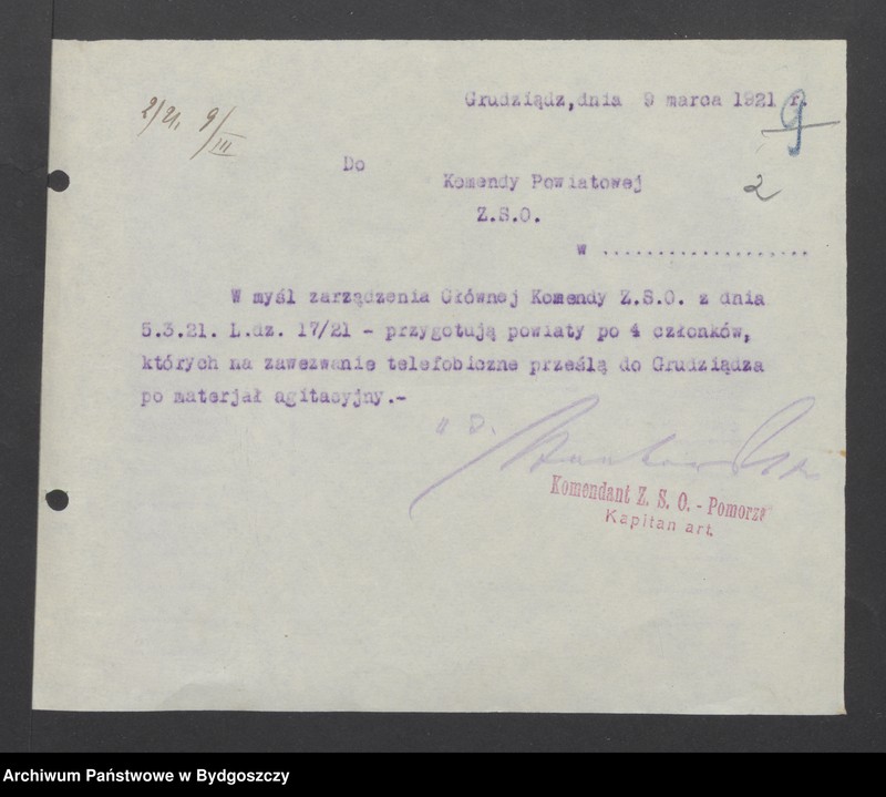 image.from.unit.number "[Rozkazy zwykłe i tajne Powiatowej Komendy Zachodniej Straży Obywatelskiej na powiat Grudziądz-Wieś, wykaz zasłużonych członków ZSO proponowanych do odznaczenia dyplomami pamiątkowymi, karty ewidencji członków]"