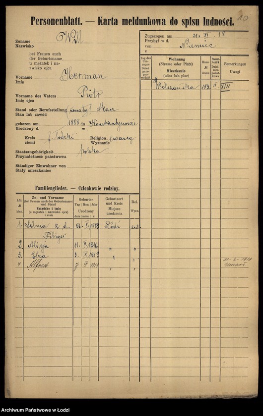 Obraz 12 z jednostki "[Spis ludności Łodzi] Wiktoszewska - Wilde"