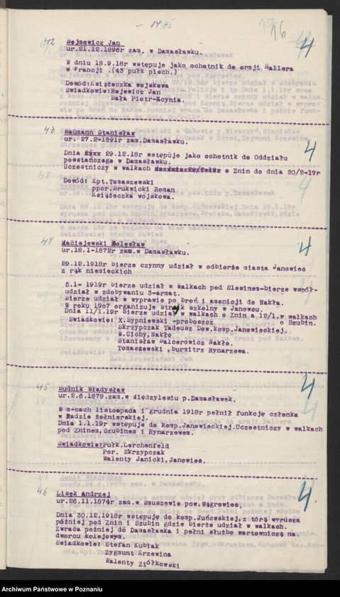 Obraz 18 z jednostki "Koło Damasławek, powiat Wągrowiec, członkowie Związku Powstańców Wielkopolskich którzy zasługują na odznaczenia."