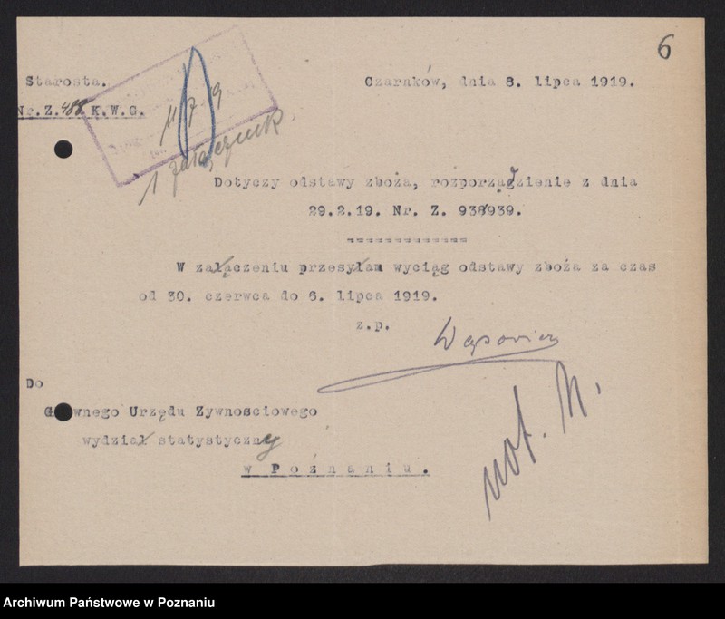 Obraz 8 z jednostki "[Wykazy odstawionego zboża przez Związek Komunalny w Czarnkowie]"